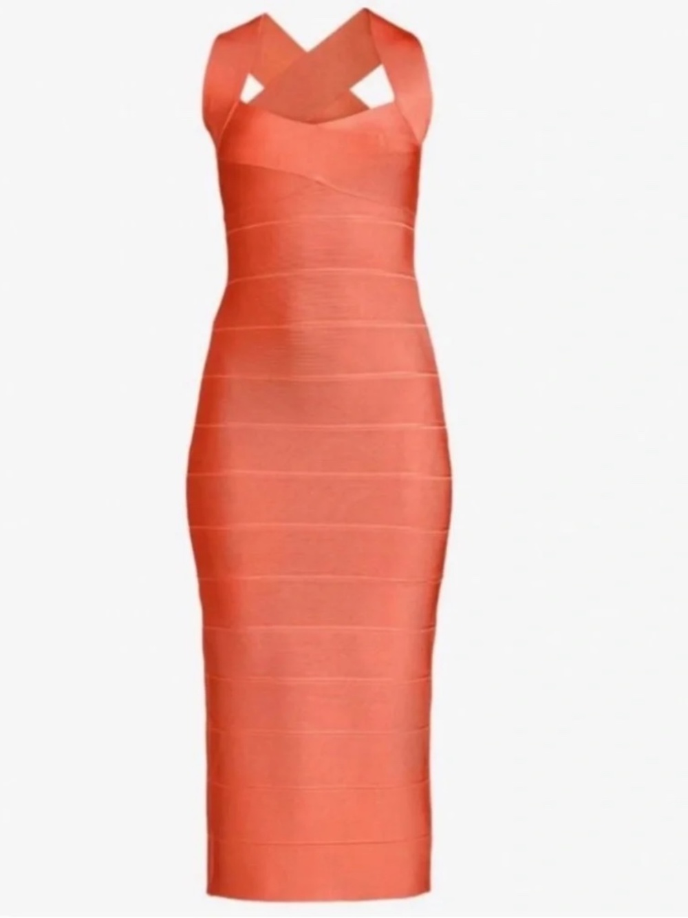 Herve Leger Bandage Criss Cross Back Midi Dress Deep Sea Coral S $950 NWT